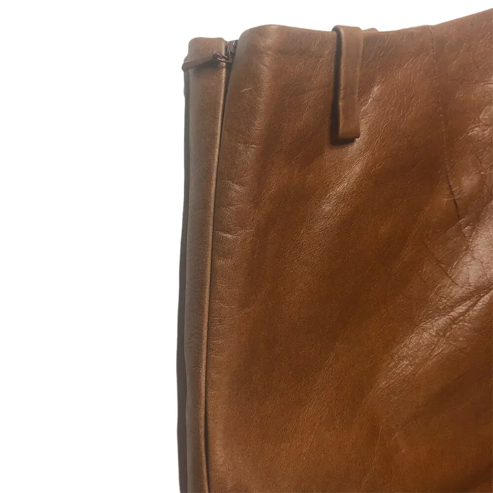 Joie Cognac Felicia Leather Mini Skirt - Size Medium